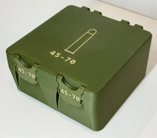 45-70 Caliber 72 Rounds Ammo Storage Box Case Container Hinged Lid & Latch