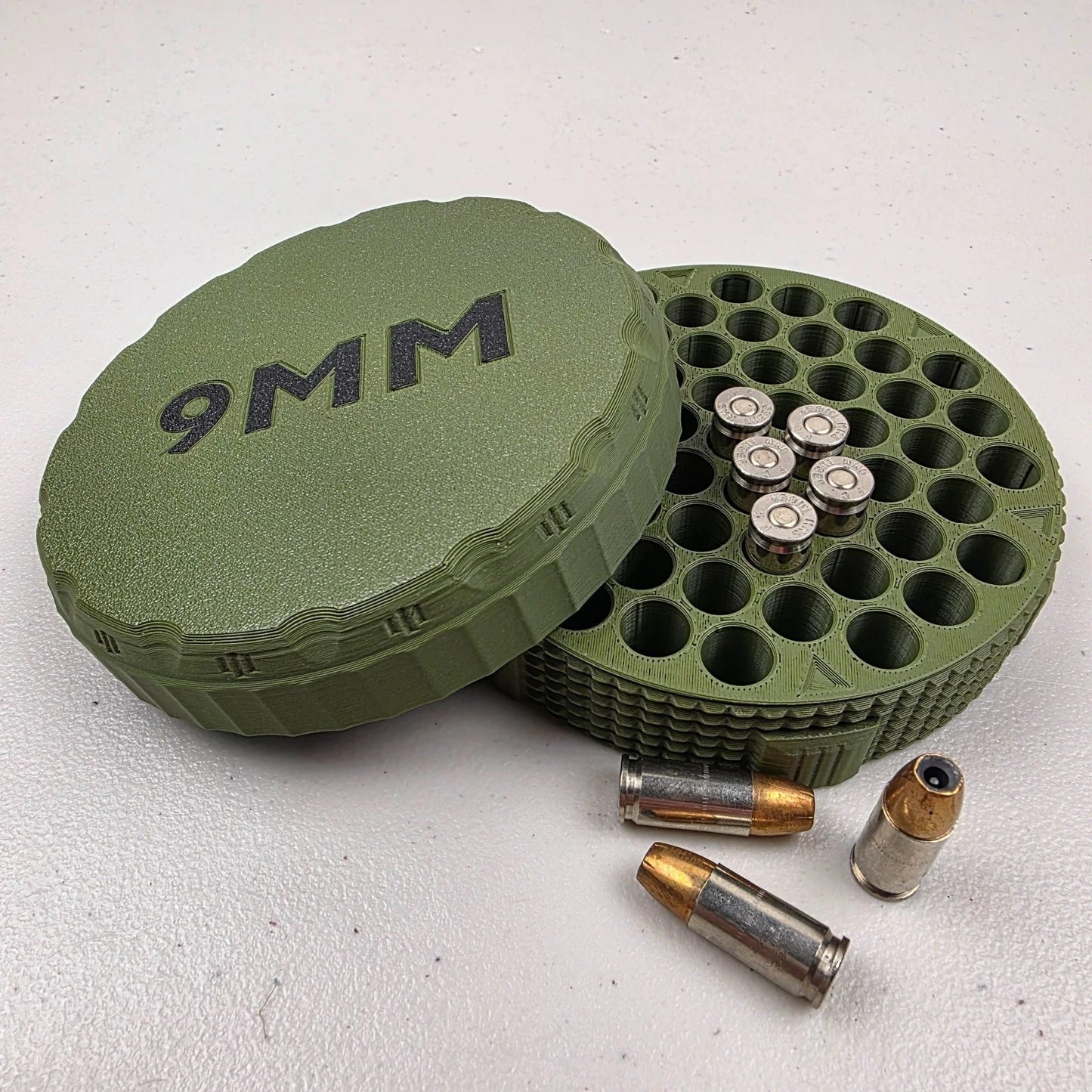 9mm Ammo Box Storage Case Holds 55 Rounds with Screw On Lid